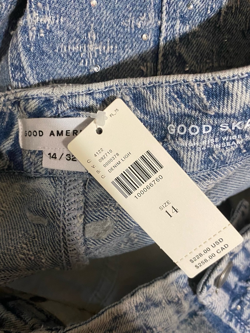 Good American Good Skate Mid Ris Wide Leg Jeans With Rhinestones Size 14 NEW - Picture 15 of 16